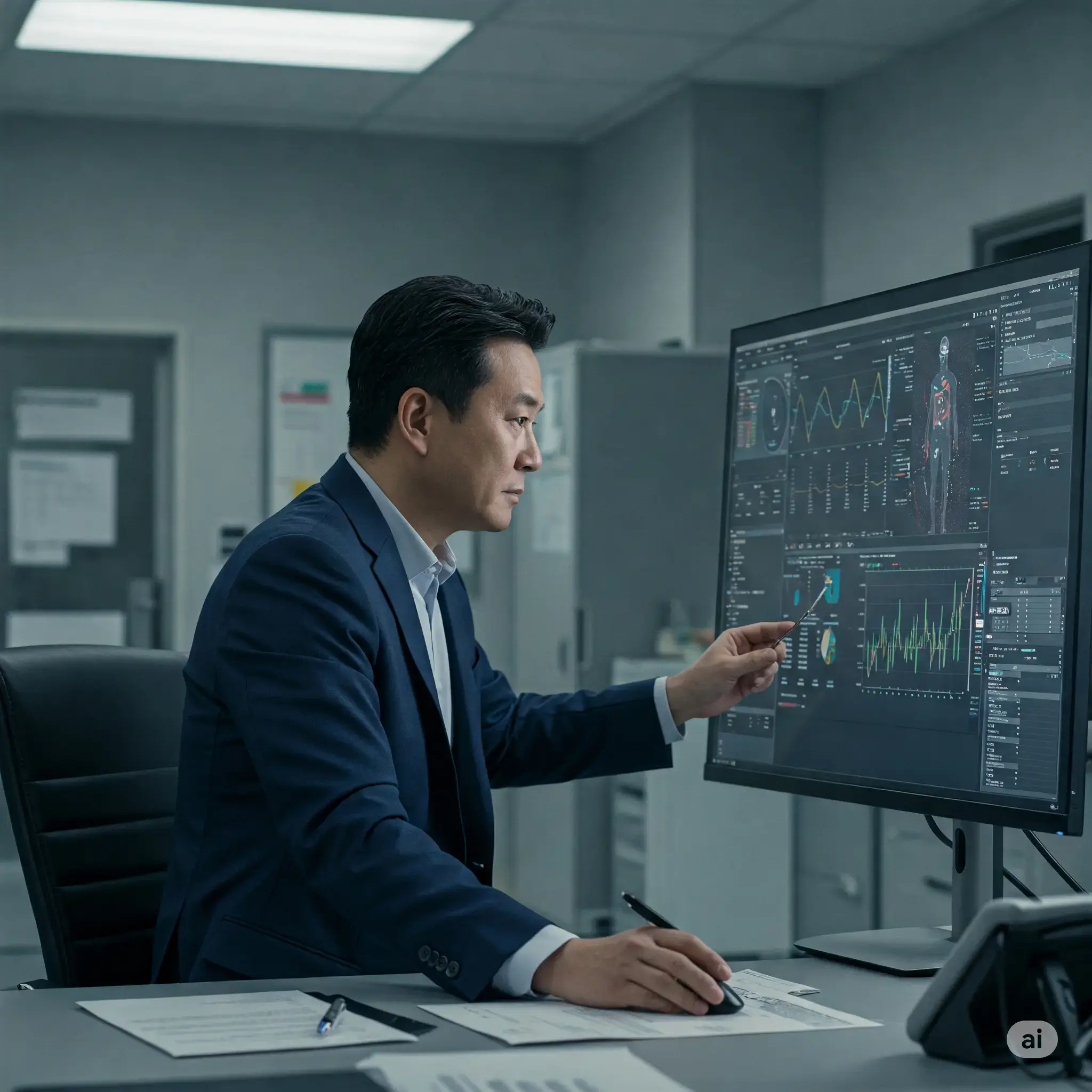 Hospital administrator reviewing event medical data on a screen. Source: stock photo of hospital admin with laptop.